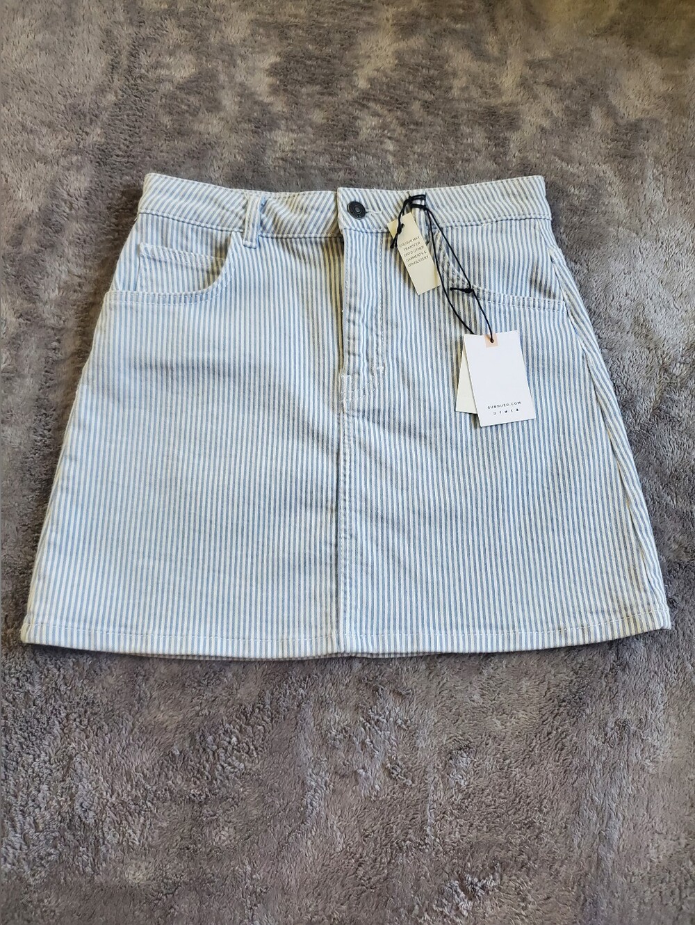 *NWT* Subdued Striped Denim Skirt Blue White Jean Mini Skirt Coquette Y2 SIze M